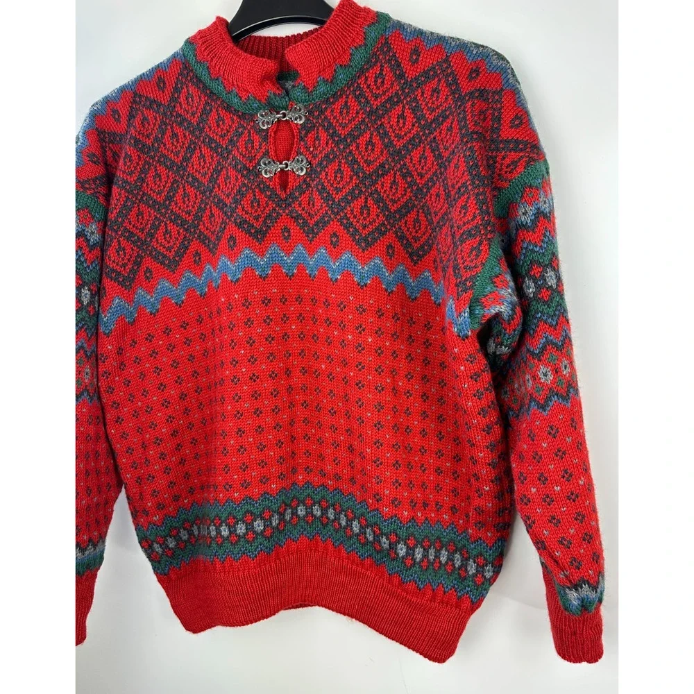 Dale Of Norway Pure Wool Lined Heavyweight Sweater Red Nordic Print Clasp Large - Picture 4 of 16